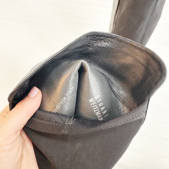 Stuart Weitzman 5050 Knee High Boots Black Leather Pull On Lug Sole Size 7.5 - Picture 8 of 14